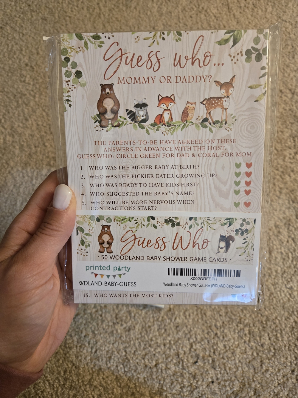 Woodland 'Guess Who' Baby Shower Game Cards - Fox & Friends Design